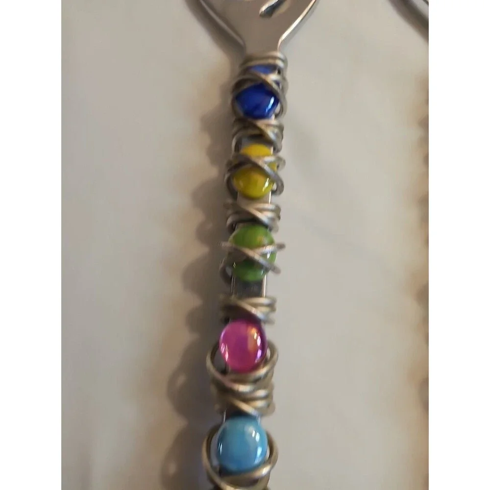 Dary Rees Salad Servers Vintage 1990s Pewter & Colorful Stones